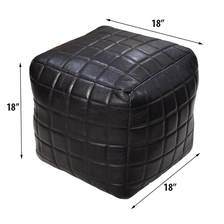 BBH Homes Handmade Black Leather Pouf Ottomans Square Goat Leather BBBACPF0023 Image 9