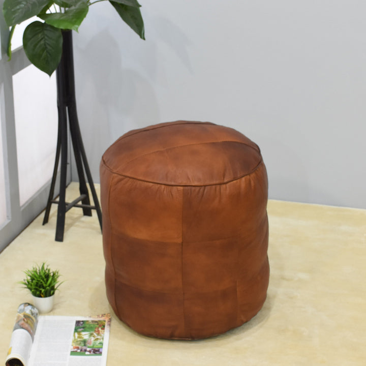 BBH Homes Handmade Cogc Round Shaped Leather Pouf Ottomans BBBACPF0039 Image 1