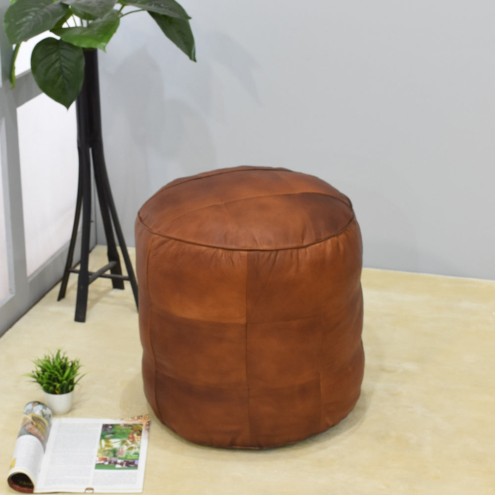 BBH Homes Handmade Cogc Round Shaped Leather Pouf Ottomans BBBACPF0039 Image 2