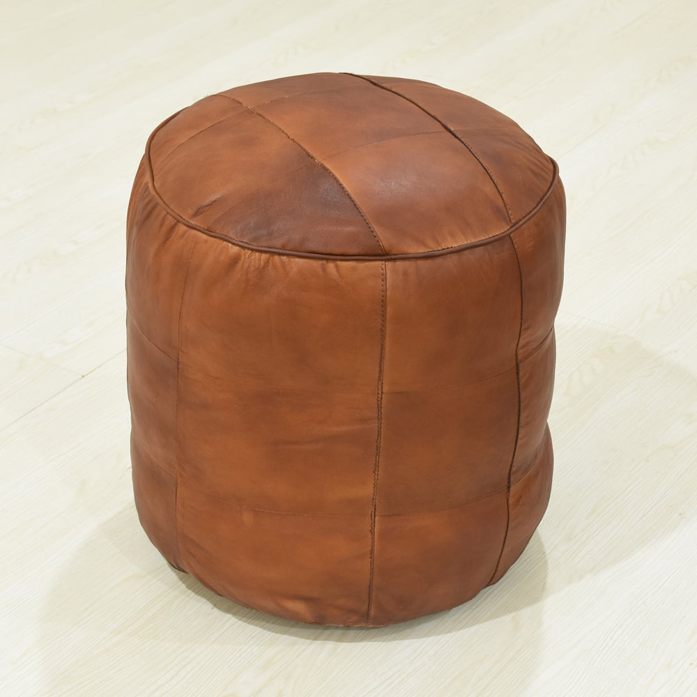 BBH Homes Handmade Cogc Round Shaped Leather Pouf Ottomans BBBACPF0039 Image 6