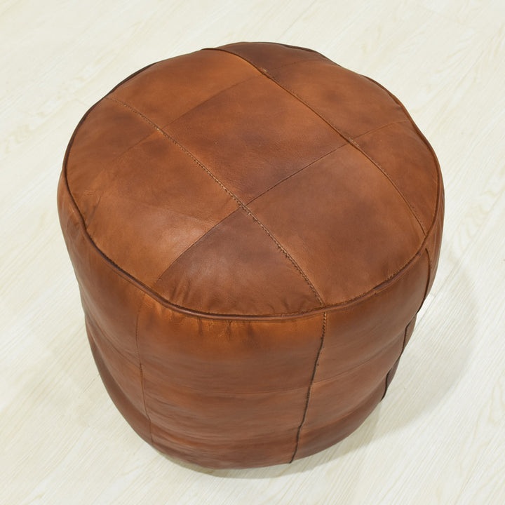 BBH Homes Handmade Cogc Round Shaped Leather Pouf Ottomans BBBACPF0039 Image 7