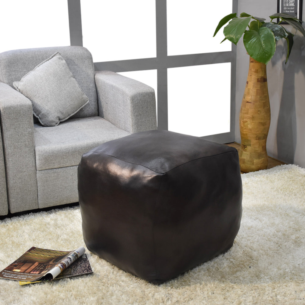 BBH Homes Handmade Black Round Shaped Leather Pouf Ottomans BBBACPF0012 Image 4