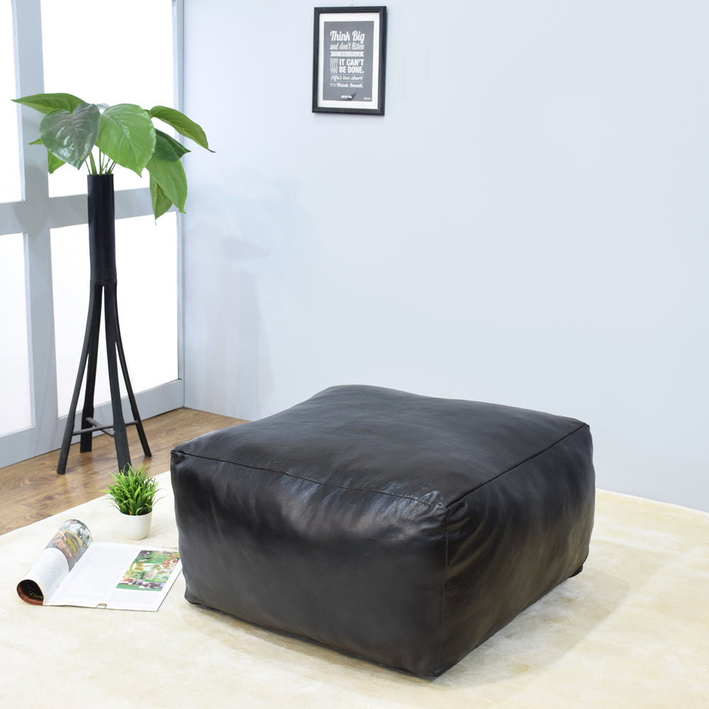 BBH Homes Handmade Black Round Shaped Leather Pouf Ottomans BBBACPF0012 Image 6