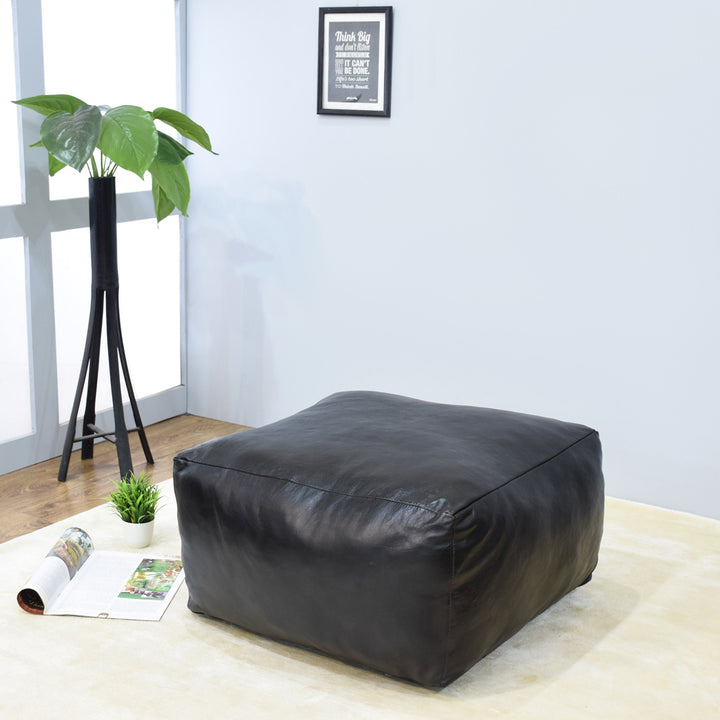 BBH Homes Handmade Black Round Shaped Leather Pouf Ottomans BBBACPF0012 Image 6