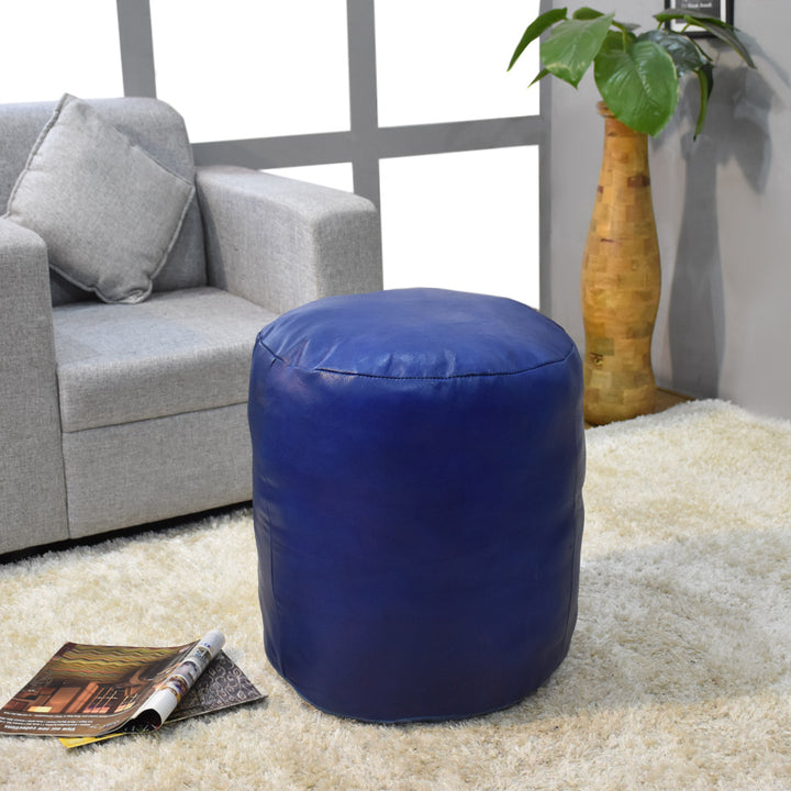 BBH Homes Handmade Black Round Shaped Leather Pouf Ottomans BBBACPF0012 Image 7