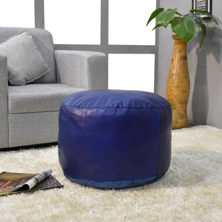 BBH Homes Handmade Black Round Shaped Leather Pouf Ottomans BBBACPF0012 Image 9