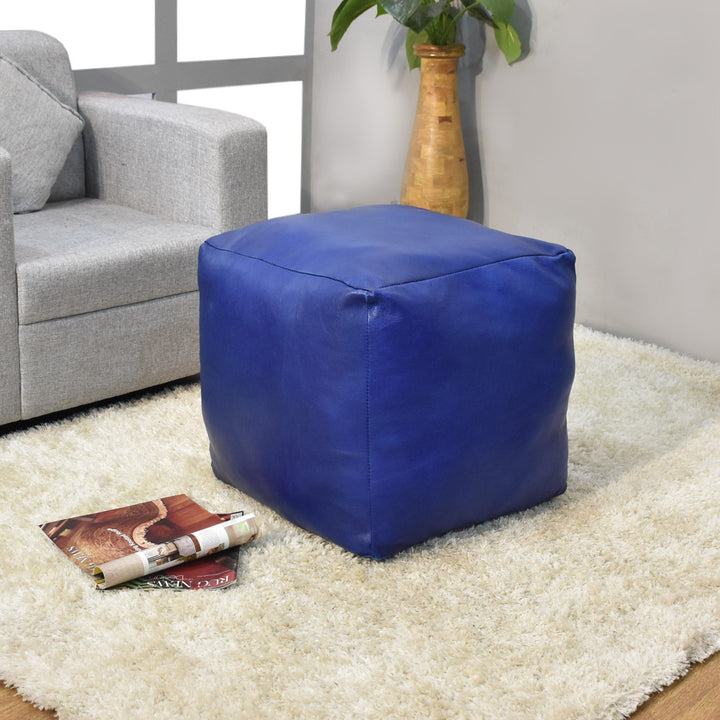 BBH Homes Handmade Black Round Shaped Leather Pouf Ottomans BBBACPF0012 Image 11