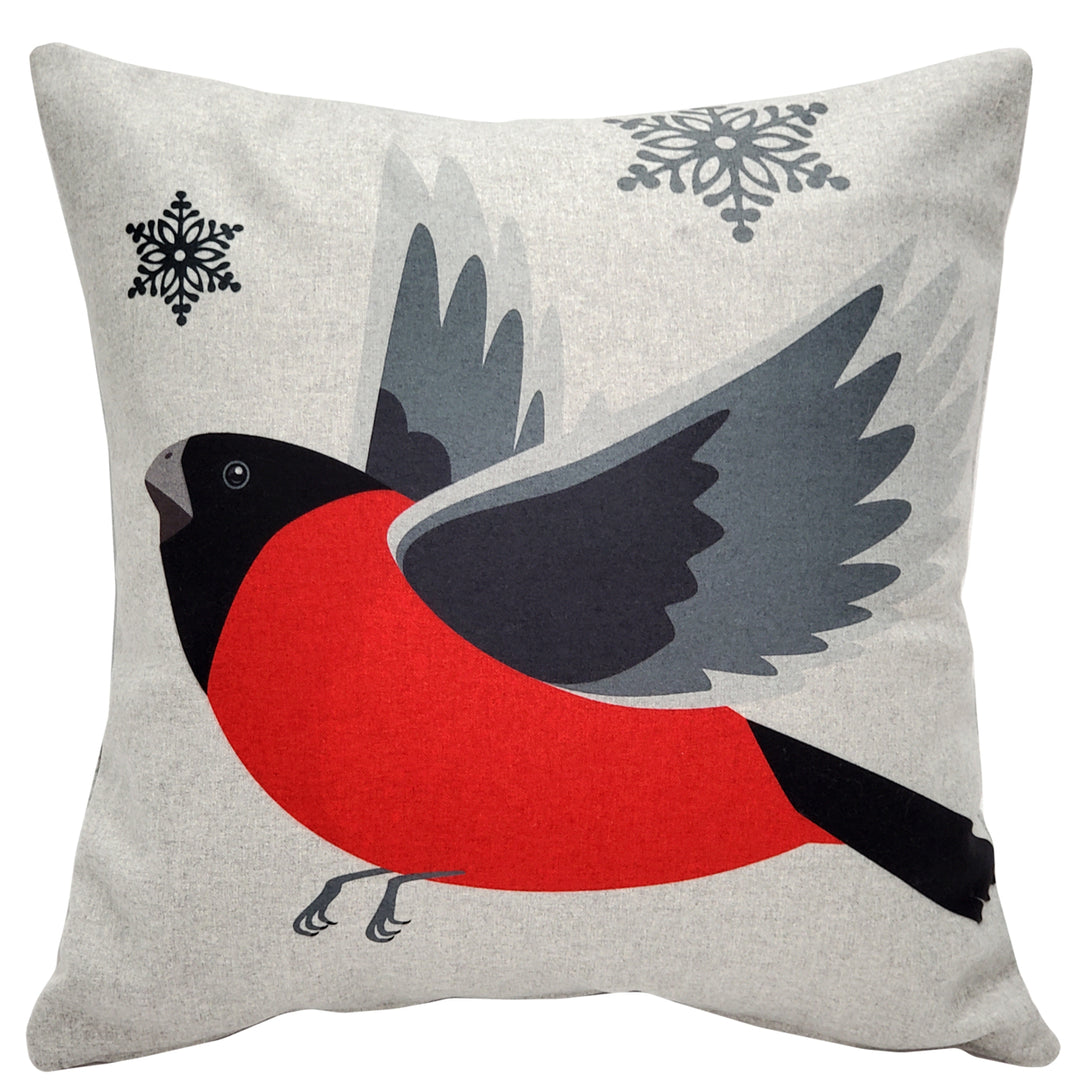 Winter Finch Flying Bird Christmas Pillow Gray Felt with Polyfill Insert 18x18 Image 1