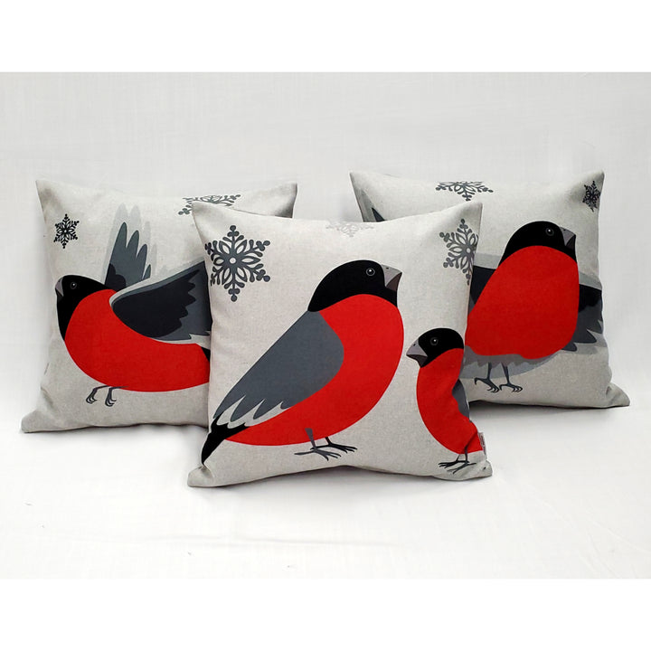 Winter Finch Flying Bird Christmas Pillow Gray Felt with Polyfill Insert 18x18 Image 3