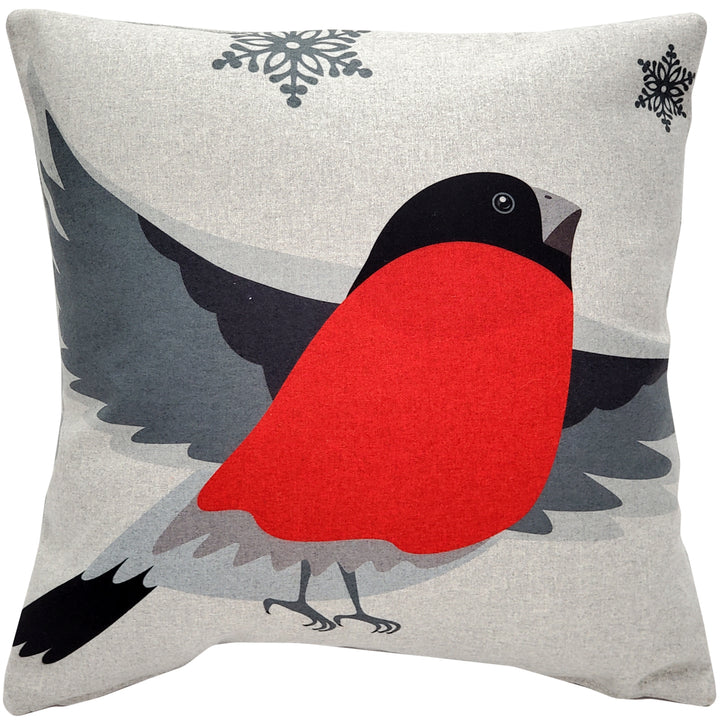 Winter Finch Throw Pillow Gray Felt Holiday Decor with Polyfill Insert 18x18 Image 1