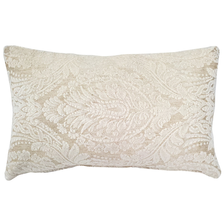 Jacquard Damask Cream Throw Pillow 12x19 with Polyfill Insert Image 1