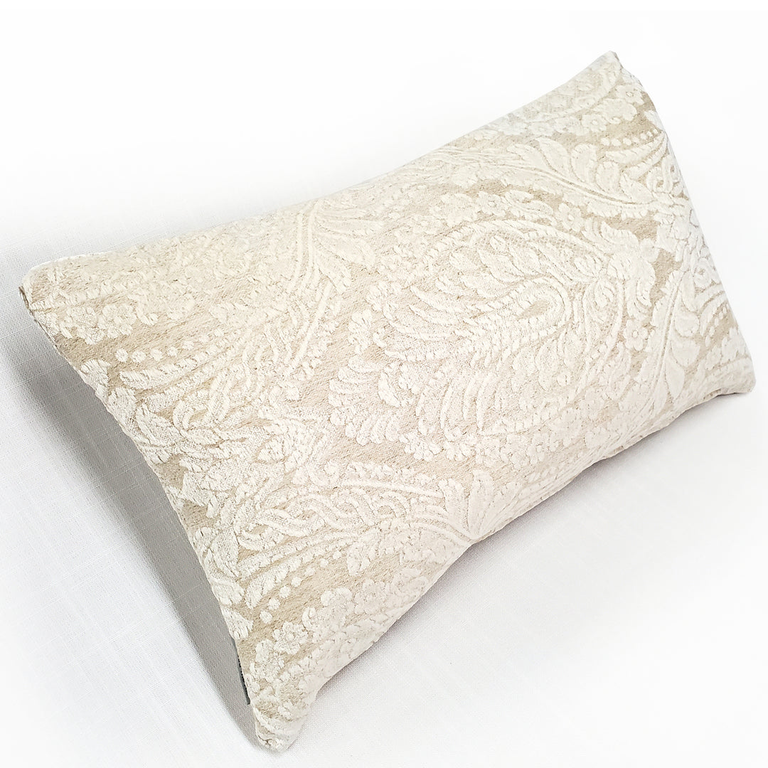 Jacquard Damask Cream Throw Pillow 12x19 with Polyfill Insert Image 3