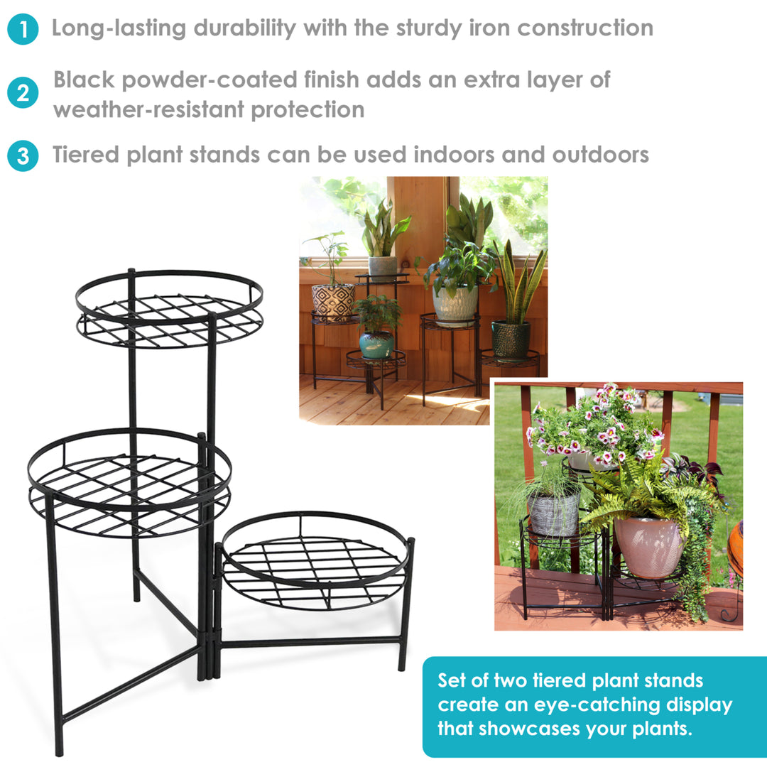 Sunnydaze Black Iron 3-Tier Outdoor Plant Stand - 22 in - Set of 2 Image 2