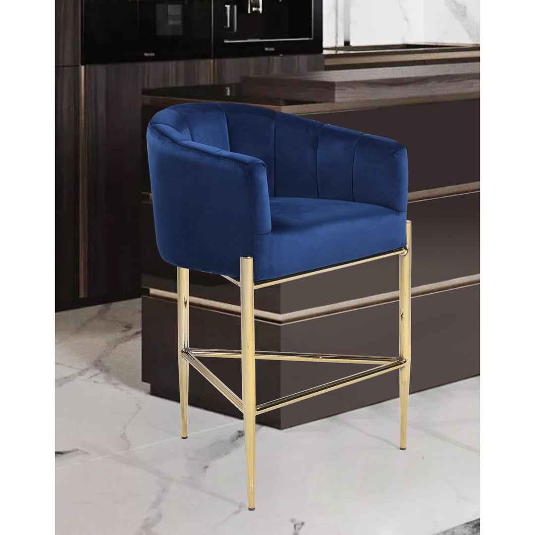 Iconic Home Ardee Counter Stool Chair Velvet Upholstered Shelter Arm Shell Design 3 Legged Gold Tone Solid Metal Base Image 1