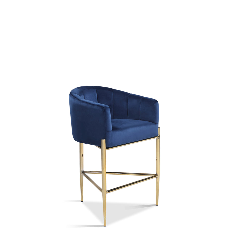 Iconic Home Ardee Counter Stool Chair Velvet Upholstered Shelter Arm Shell Design 3 Legged Gold Tone Solid Metal Base Image 2