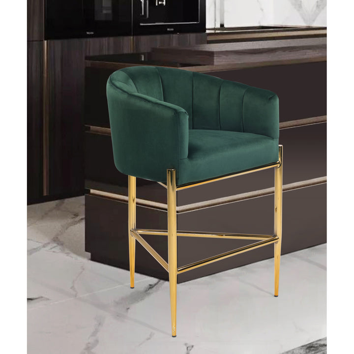 Iconic Home Ardee Counter Stool Chair Velvet Upholstered Shelter Arm Shell Design 3 Legged Gold Tone Solid Metal Base Image 6