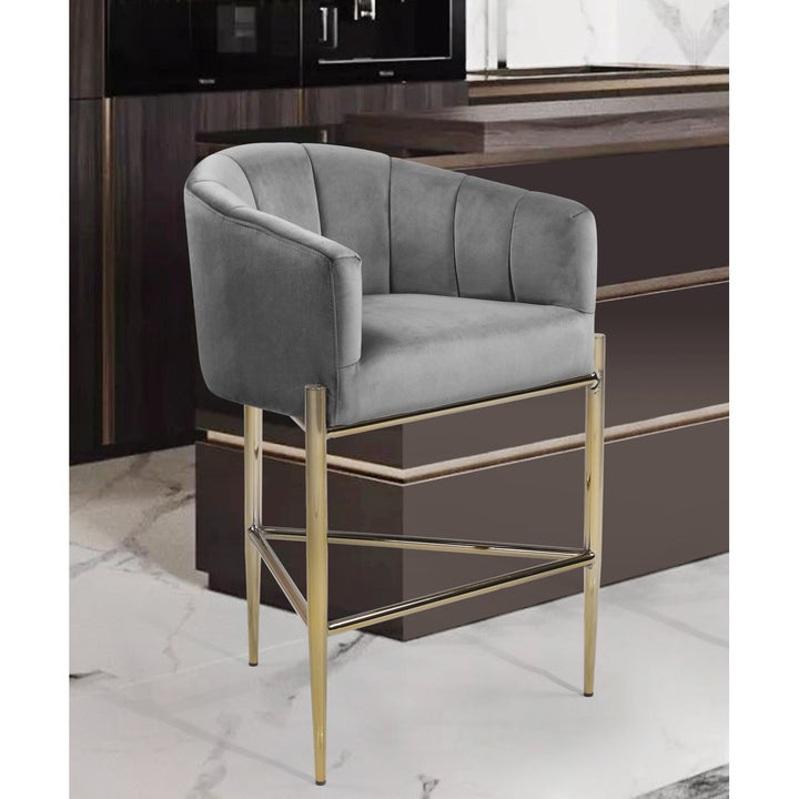 Iconic Home Ardee Counter Stool Chair Velvet Upholstered Shelter Arm Shell Design 3 Legged Gold Tone Solid Metal Base Image 1