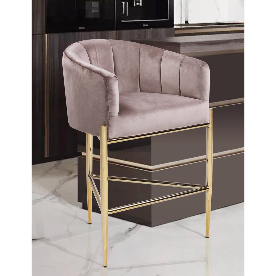 Iconic Home Ardee Counter Stool Chair Velvet Upholstered Shelter Arm Shell Design 3 Legged Gold Tone Solid Metal Base Image 1