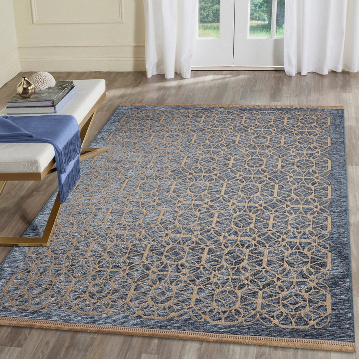 Liora Manne Mercer Tracery Indoor Rug Blue 50% Chenille 50% Jute Geometric Design Image 1