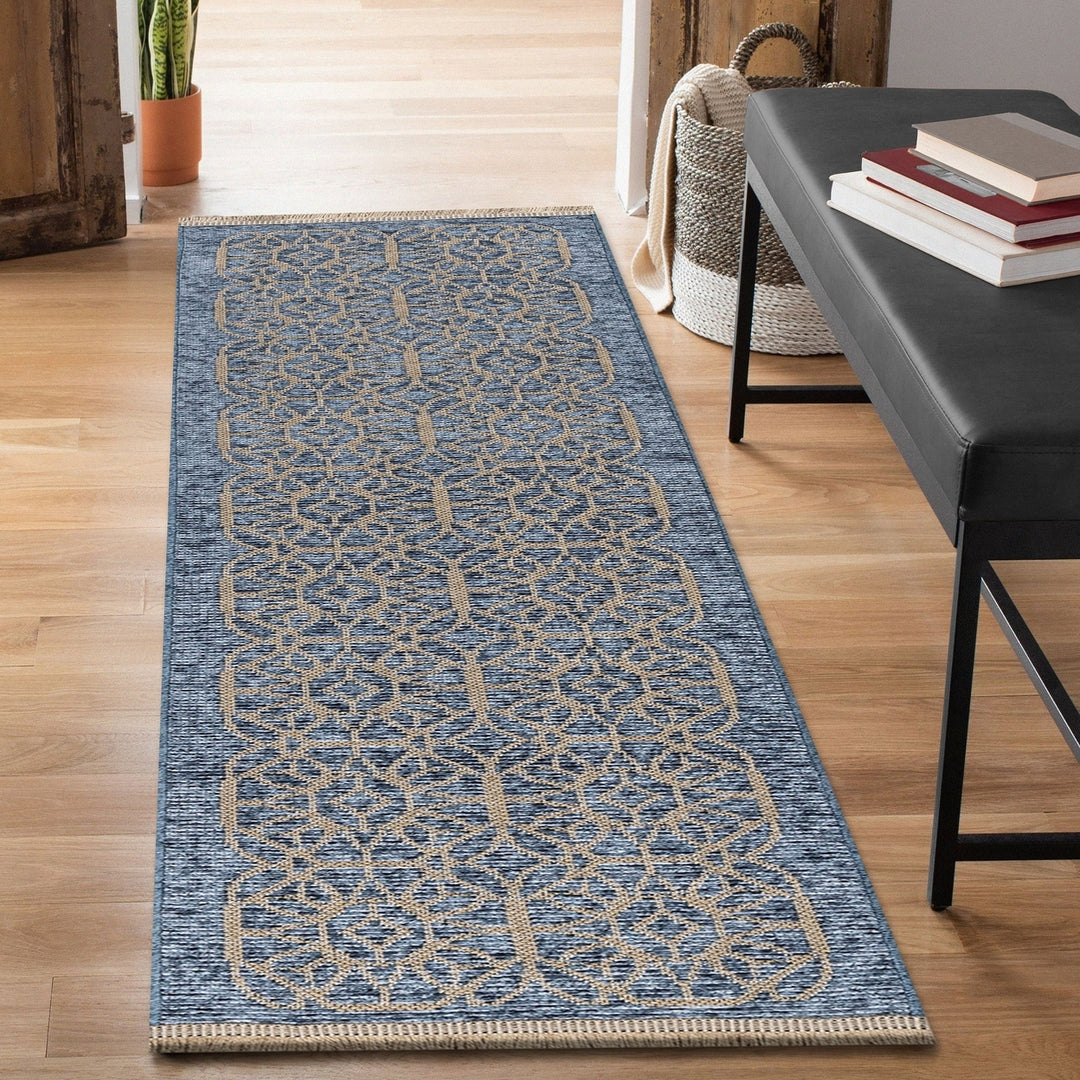 Liora Manne Mercer Tracery Indoor Rug Blue 50% Chenille 50% Jute Geometric Design Image 3