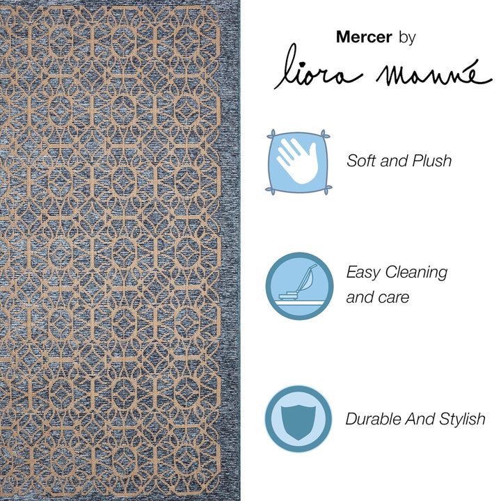 Liora Manne Mercer Tracery Indoor Rug Blue 50% Chenille 50% Jute Geometric Design Image 6