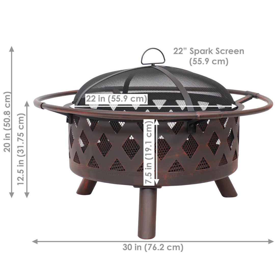 Sunnydaze 30 in Crossweave Steel Fire Pit with Screen and Poker Image 3