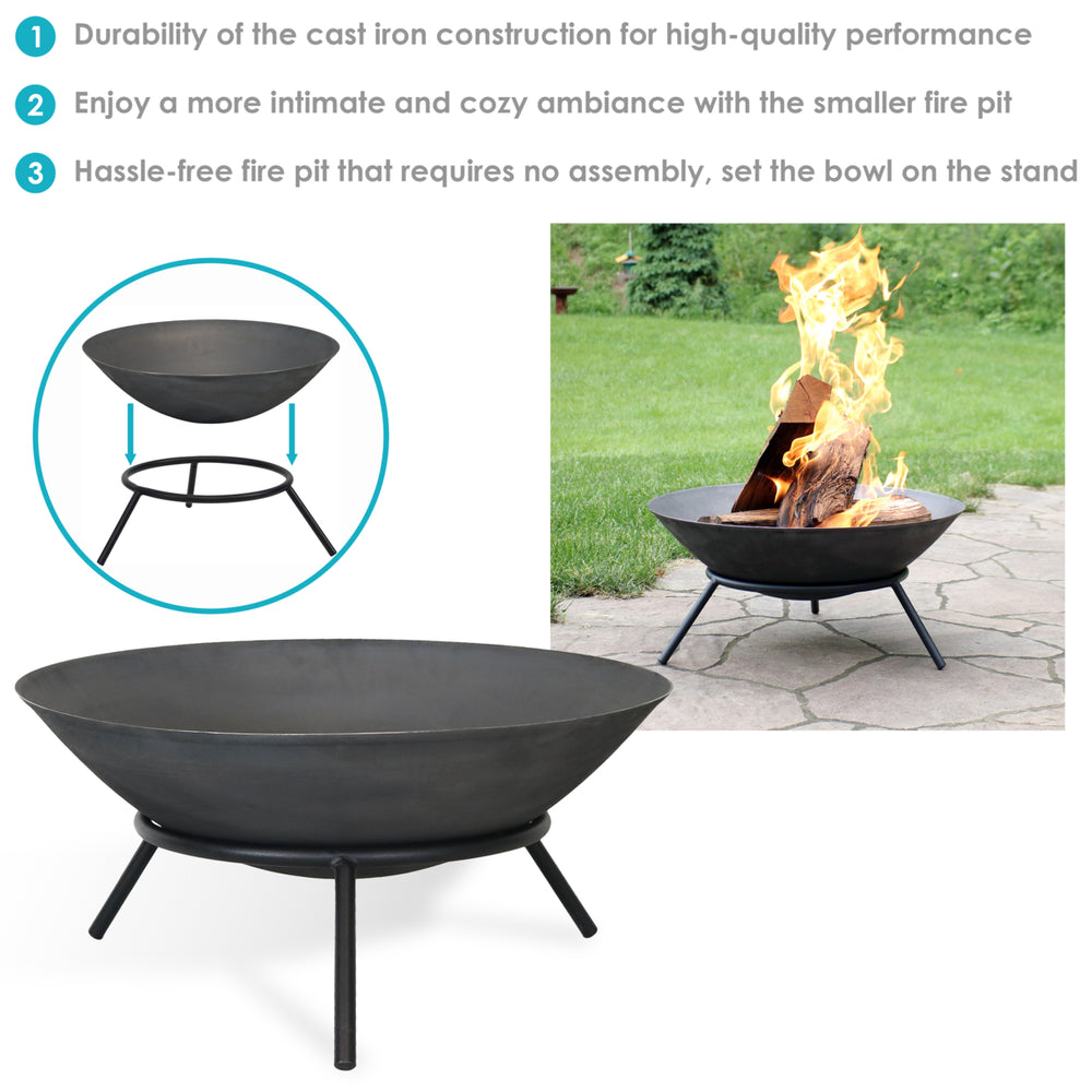 Sunnydaze 22 in Raised Cast Iron Fire Pit Bowl with Stand Image 2