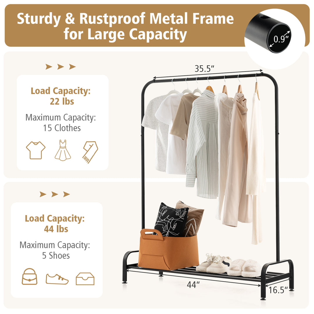 Industrial Metal Garment Rack Heavy Duty Floor Cloth Rack w/ Shoe Storage Shelf Image 5