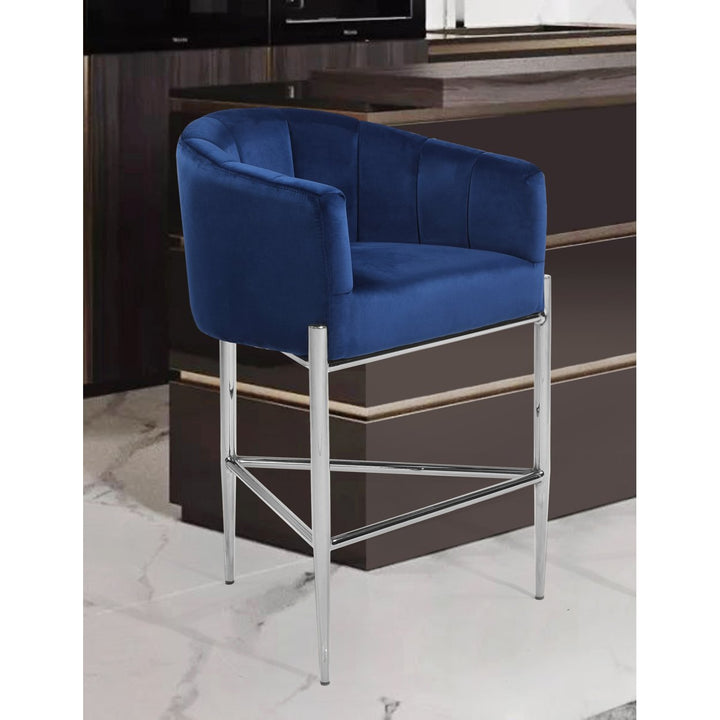 Iconic Home Ardee Counter Stool Chair Velvet Upholstered Shelter Arm Shell Design 3 Legged Chrome Tone Solid Metal Base Image 6