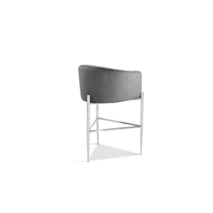 Iconic Home Ardee Bar Stool Chair Velvet Upholstered Shelter Arm Shell Design 3 Legged Chrome Tone Solid Metal Base Image 3