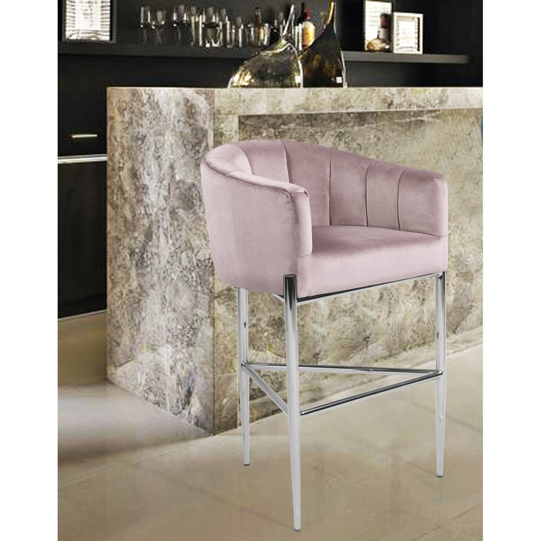 Iconic Home Ardee Bar Stool Chair Velvet Upholstered Shelter Arm Shell Design 3 Legged Chrome Tone Solid Metal Base Image 6