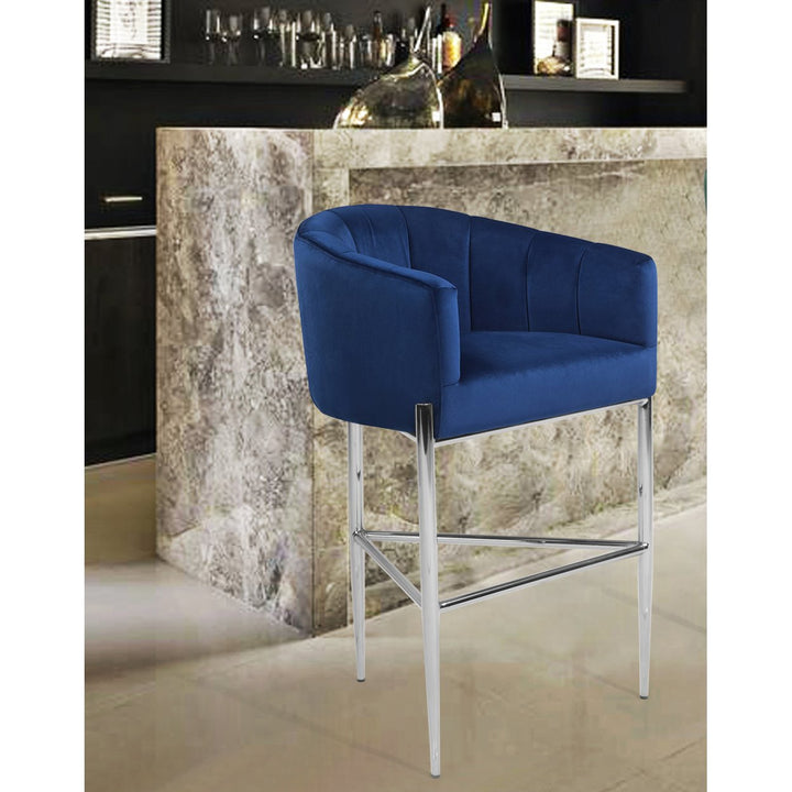 Iconic Home Ardee Bar Stool Chair Velvet Upholstered Shelter Arm Shell Design 3 Legged Chrome Tone Solid Metal Base Image 7