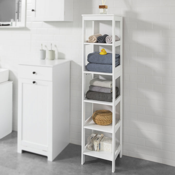 Haotian BZR14-W White Bathroom Storage Cabinet 5 Shelves 54.7 inch Linen Tower Image 1