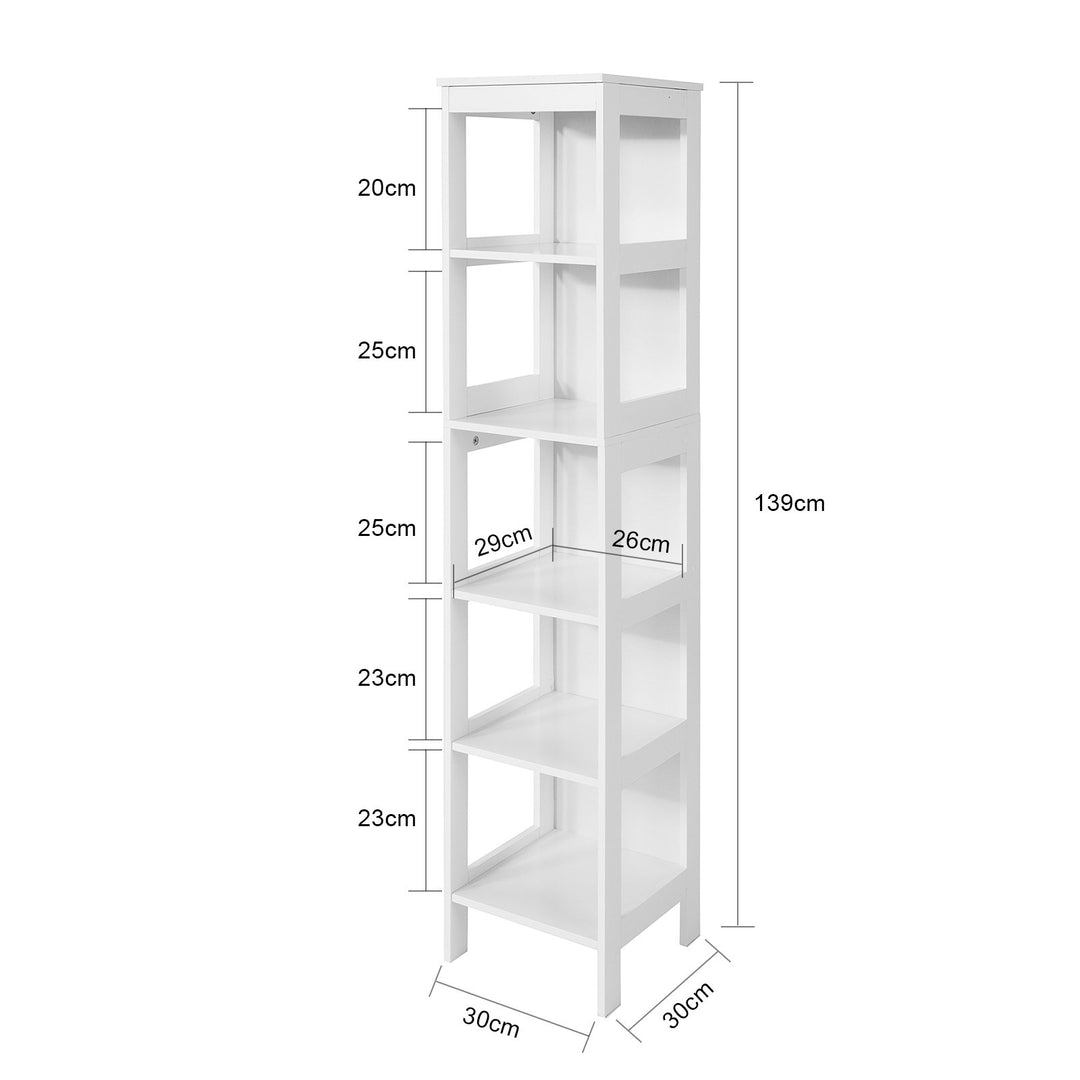 Haotian BZR14-W White Bathroom Storage Cabinet 5 Shelves 54.7 inch Linen Tower Image 3