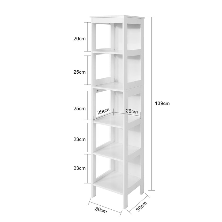 Haotian BZR14-W White Bathroom Storage Cabinet 5 Shelves 54.7 inch Linen Tower Image 3