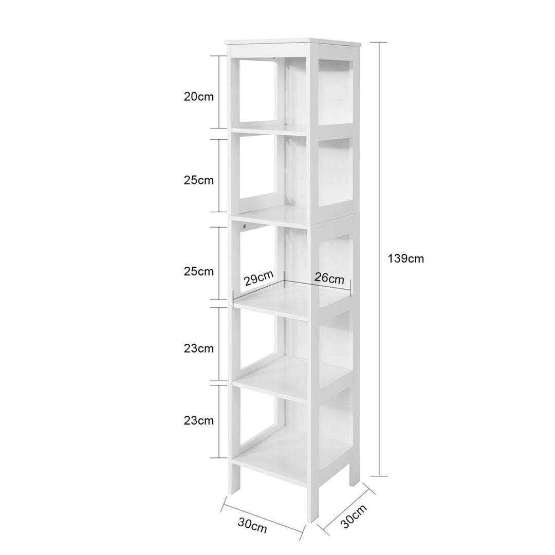 Haotian BZR14-W White Bathroom Storage Cabinet 5 Shelves 54.7 inch Linen Tower Image 9