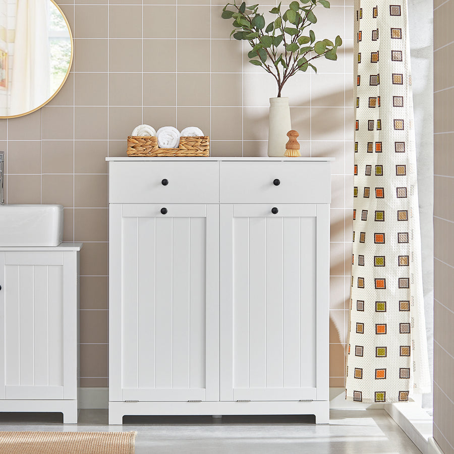 Haotian BZR33-W, White Bathroom Laundry Cabinet with 2 Baskets and 2 Drawers Image 1