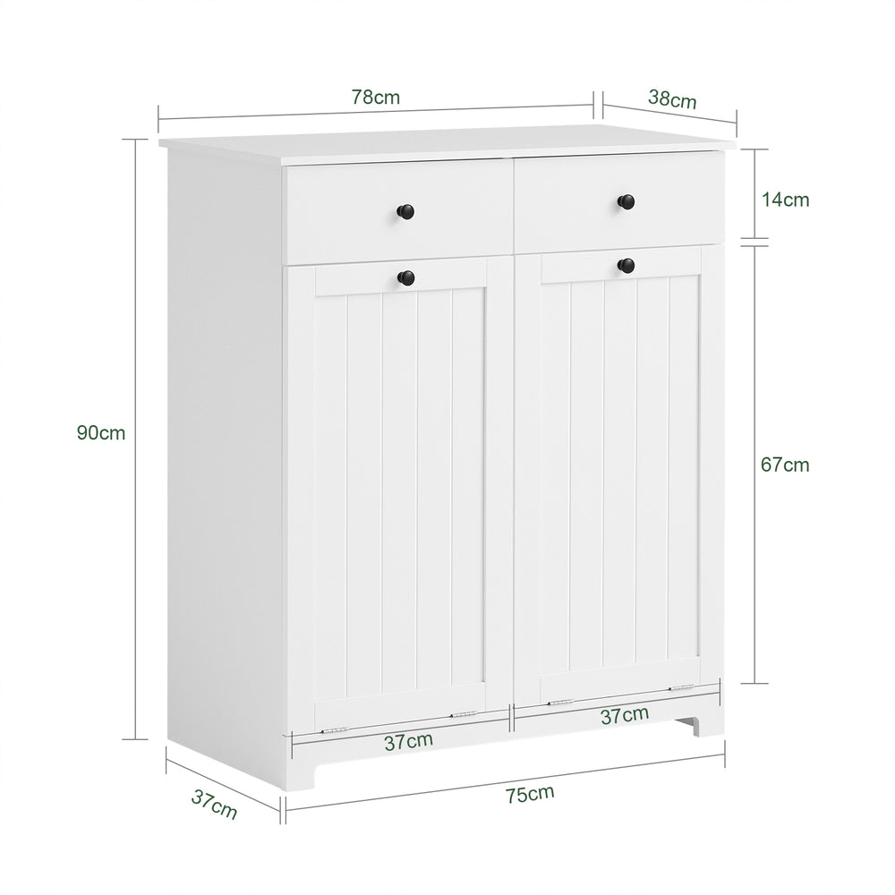 Haotian BZR33-W White Bathroom Laundry Cabinet 2 Baskets 2 Drawers MDF 30.5in Image 2