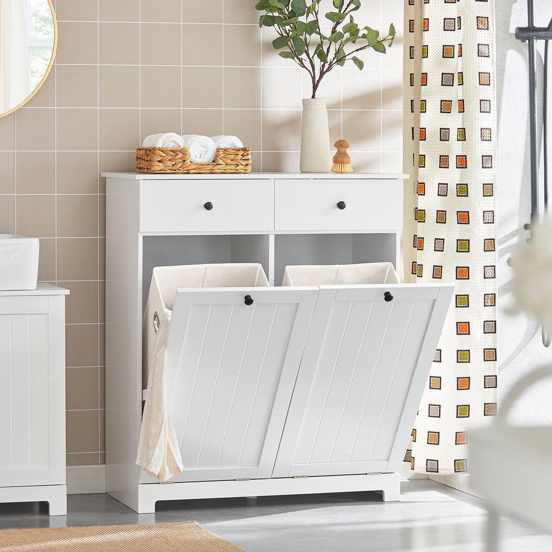 Haotian BZR33-W White Bathroom Laundry Cabinet 2 Baskets 2 Drawers MDF 30.5in Image 6