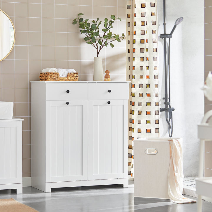 Haotian BZR33-W White Bathroom Laundry Cabinet 2 Baskets 2 Drawers MDF 30.5in Image 7