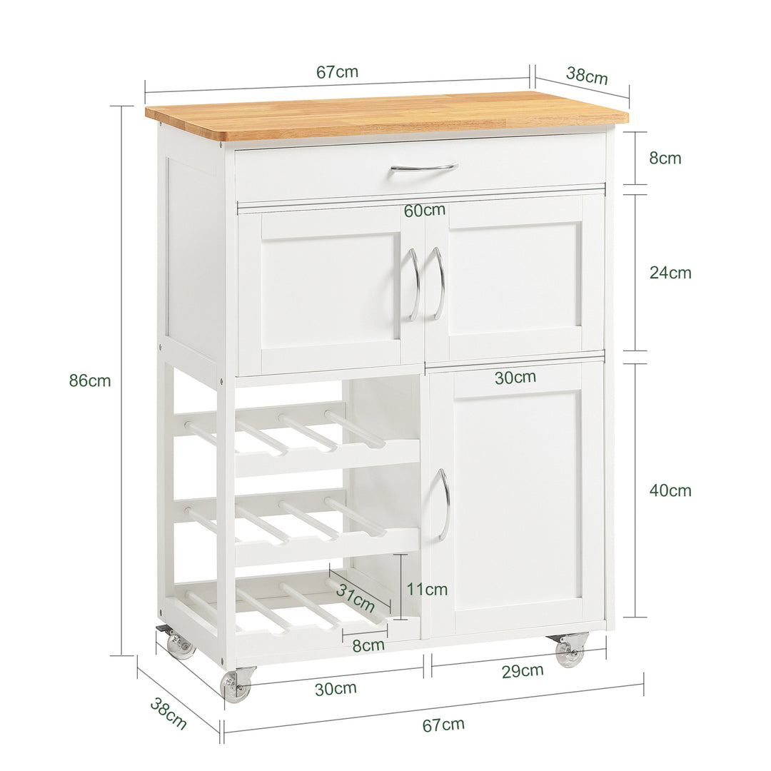 Haotian FKW45-WN, Kitchen Storage Serving Trolley Cart with Rubber Wood Worktop, Kitchen Storage Cabinet Image 3