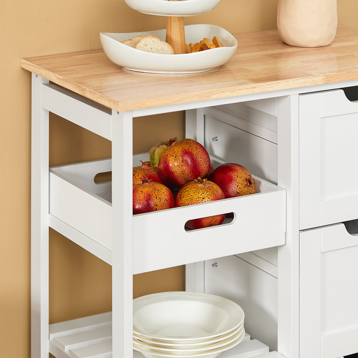 Haotian FKW79-W, Kitchen Cart, Kitchen Storage Trolley, Rolling Kitchen Island with Open Storage Shelf and 3 Drawers Image 4