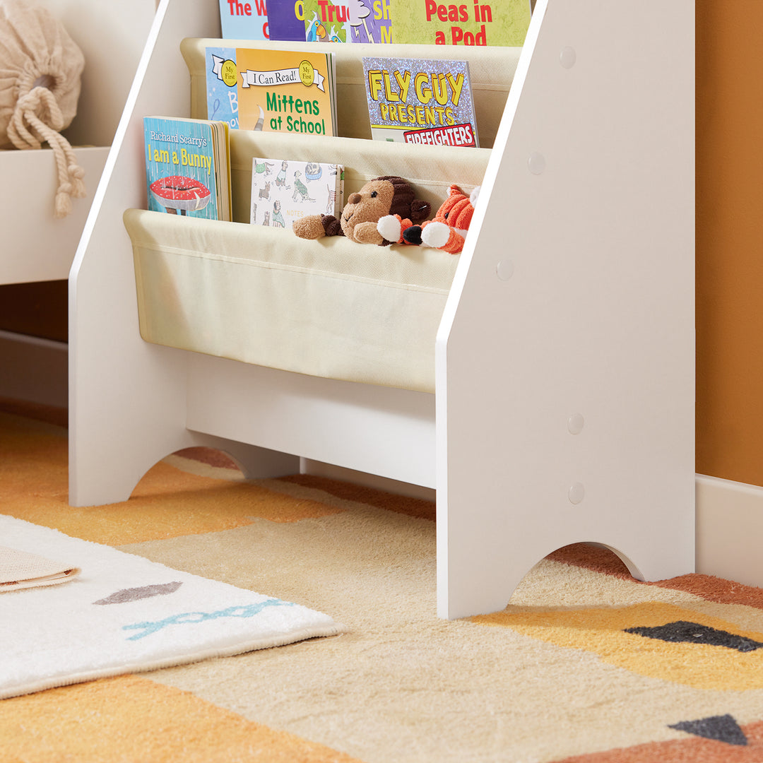 Haotian FRG225-W Beige Kids Sling Book Rack Bookshelf 24.4in Fabric Pockets Image 6