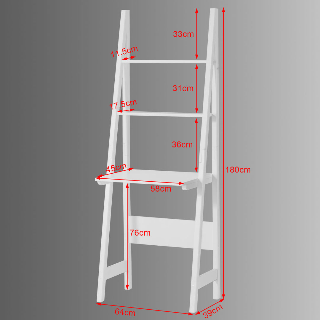 Haotian FRG60-W, White Ladder Shelf Desk, Bookcase, Book Shelf, Leaning Desk with Shelves, Wall Shelf Image 3