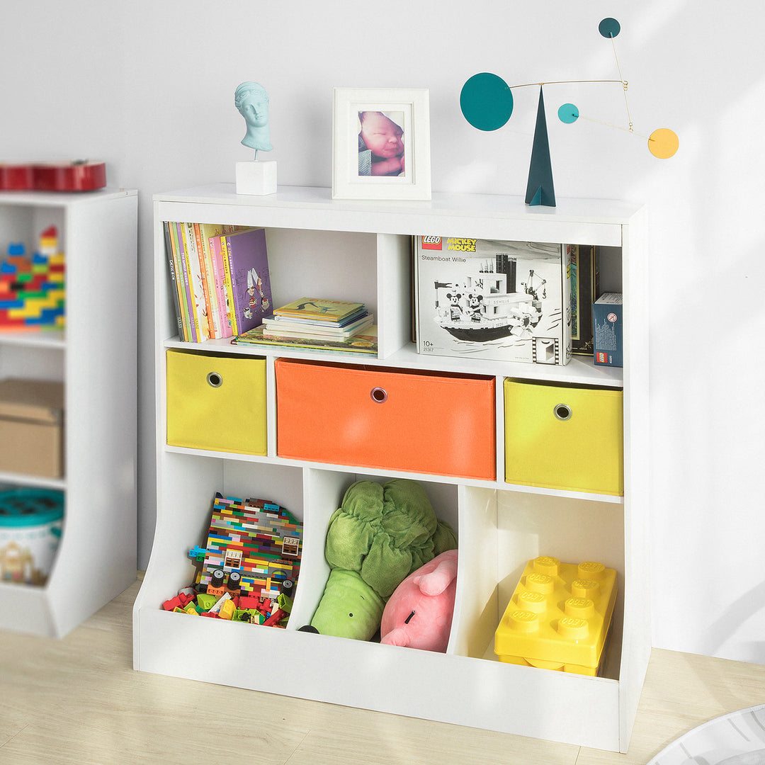 Haotian KMB26-W, Children Kids Bookcase Book Shelf Toy Storage Unit Storage Display Shelf Organizer with Fabric Drawers Image 1