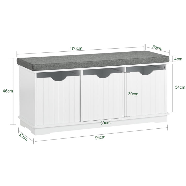 Haotian FSR30-W,White Storage Bench with Drawers and Padded Seat Cushion, Hallway Bench Shoe Cabinet Shoe Bench Image 7