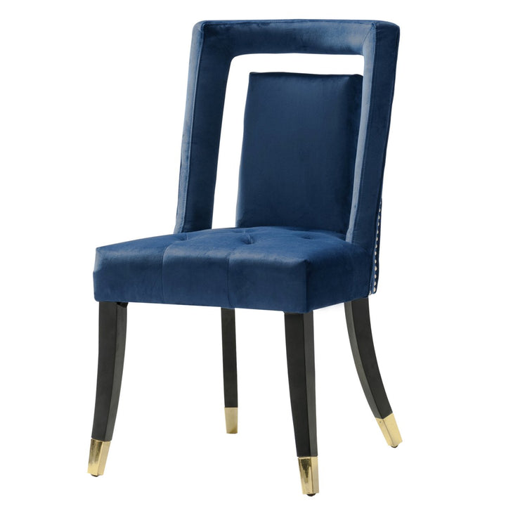 Iconic Home Elsa Dining Side Chair Velvet Upholstered Nailhead Trim Seat Espresso Finished Gold Tip Tapered Wood Legs, Image 3