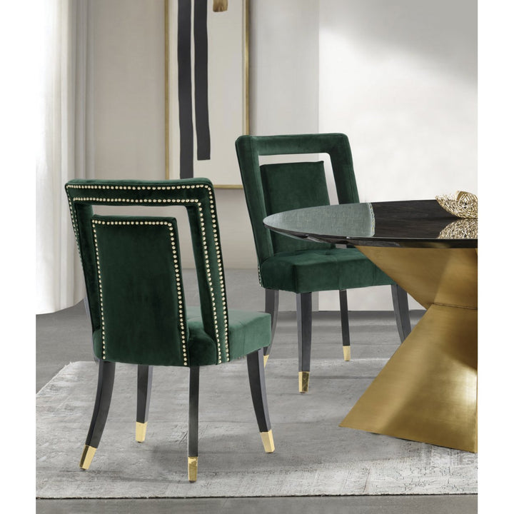 Iconic Home Elsa Dining Side Chair Velvet Upholstered Nailhead Trim Seat Espresso Finished Gold Tip Tapered Wood Legs, Image 7