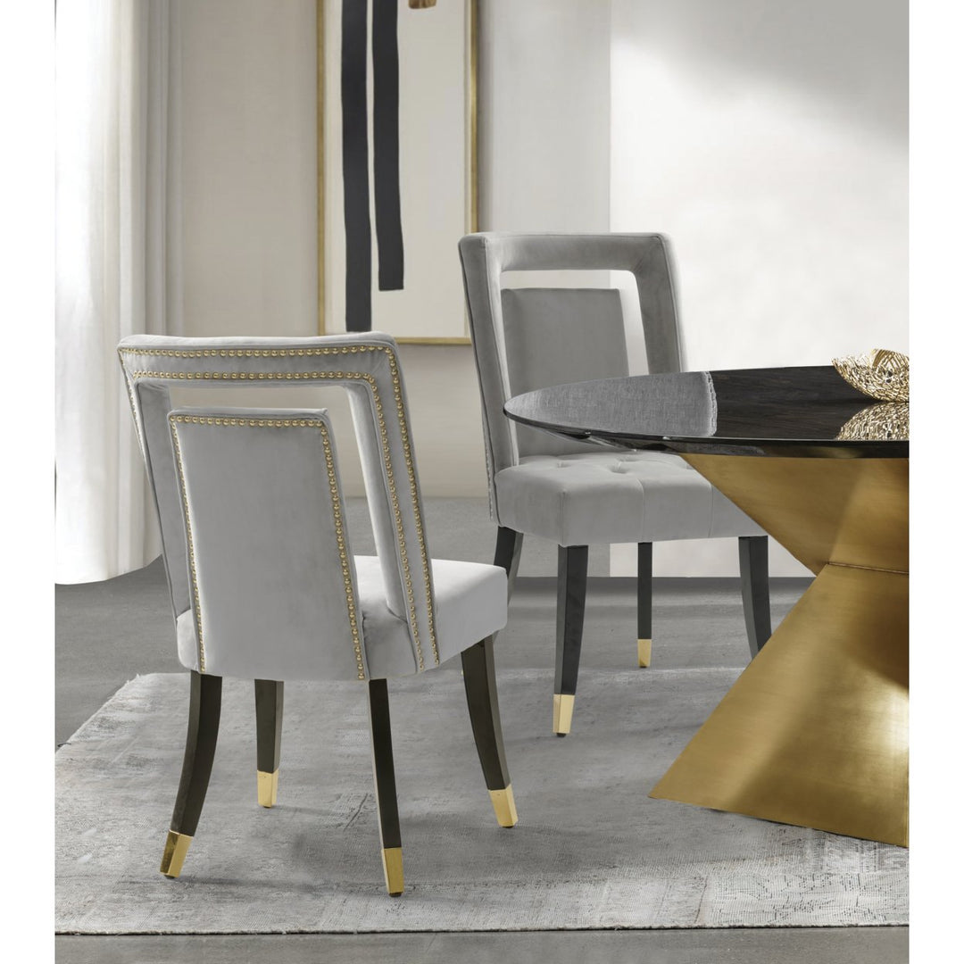 Iconic Home Elsa Dining Side Chair Velvet Upholstered Nailhead Trim Seat Espresso Finished Gold Tip Tapered Wood Legs, Image 8