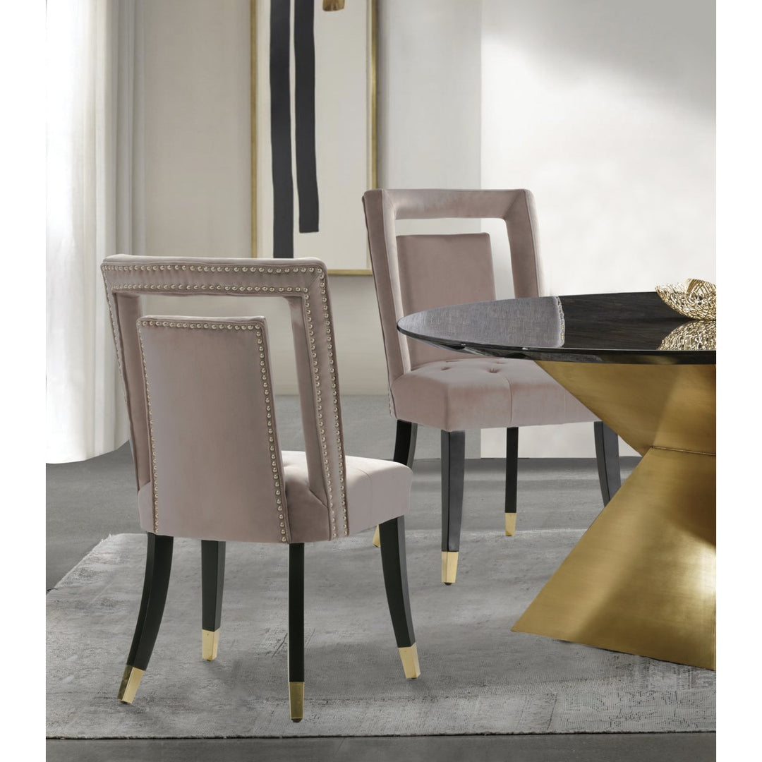 Iconic Home Elsa Dining Side Chair Velvet Upholstered Nailhead Trim Seat Espresso Finished Gold Tip Tapered Wood Legs, Image 9